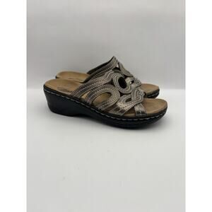 Clarks Bendables Bronze Leather Slip On Wedge Sandals Women Size 5